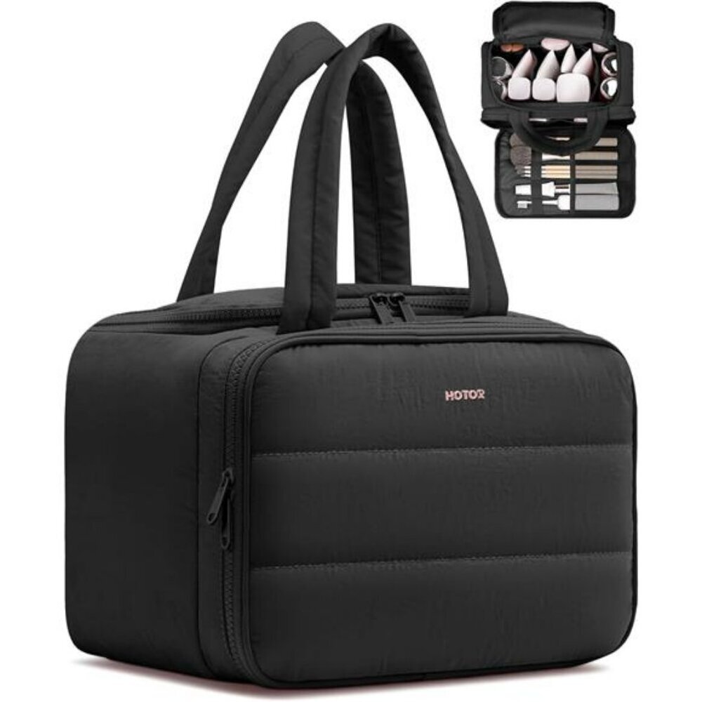 Large travel toiletry bag waterproof makeup bag organizer with wet dry compartme
